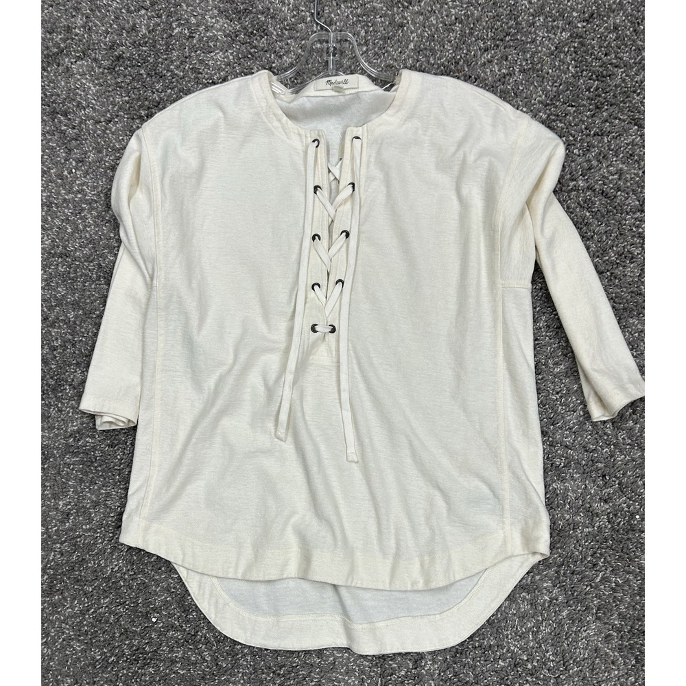 Madewell Libra Lace Up Tee Womens XS Cream Top (I1)